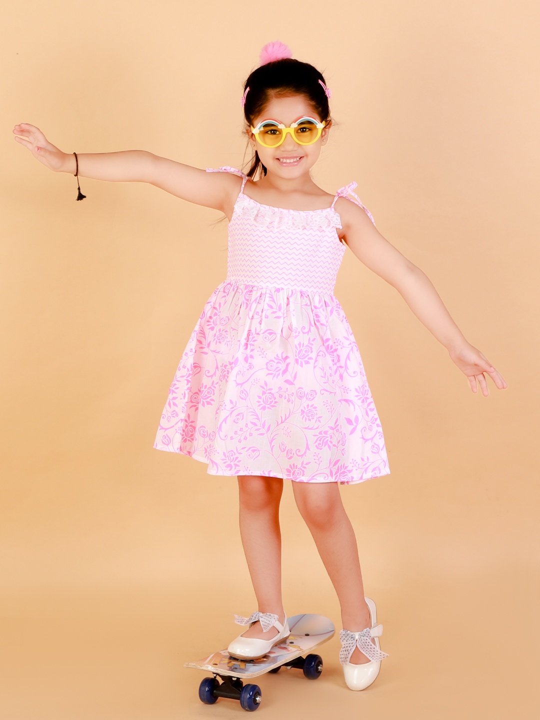 

LIL DRAMA Girls Pink & White Striped Floral Dress