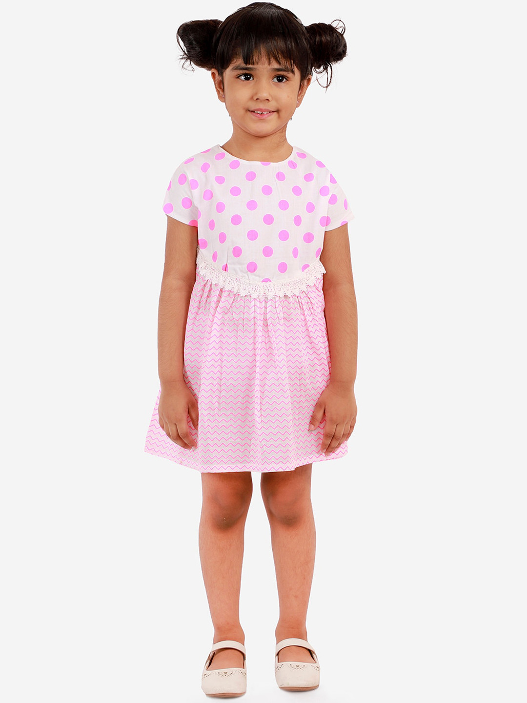 

LIL DRAMA Girls Pink & White Printed Dress
