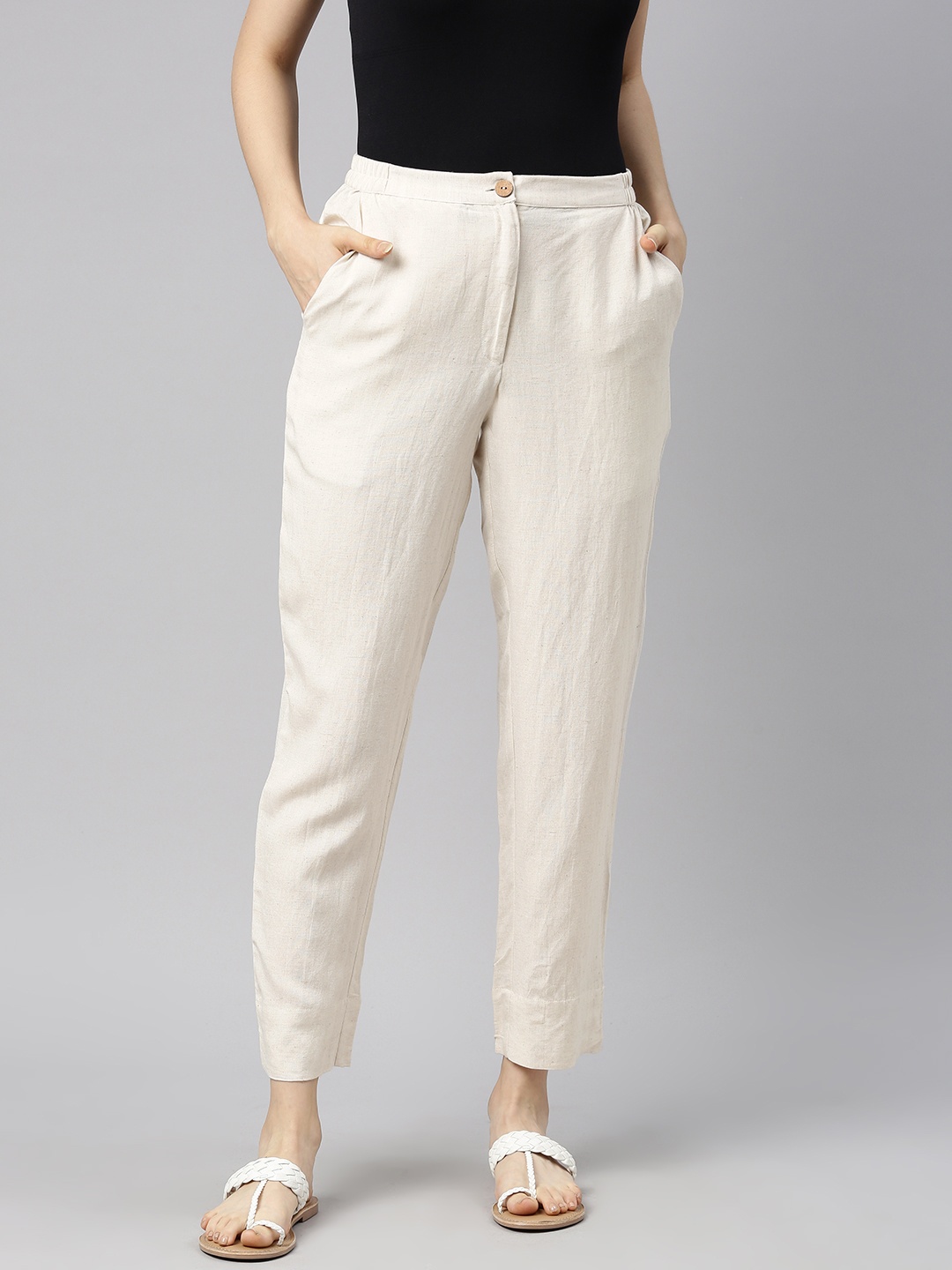 

Global Desi Women Beige Straight Fit Trousers