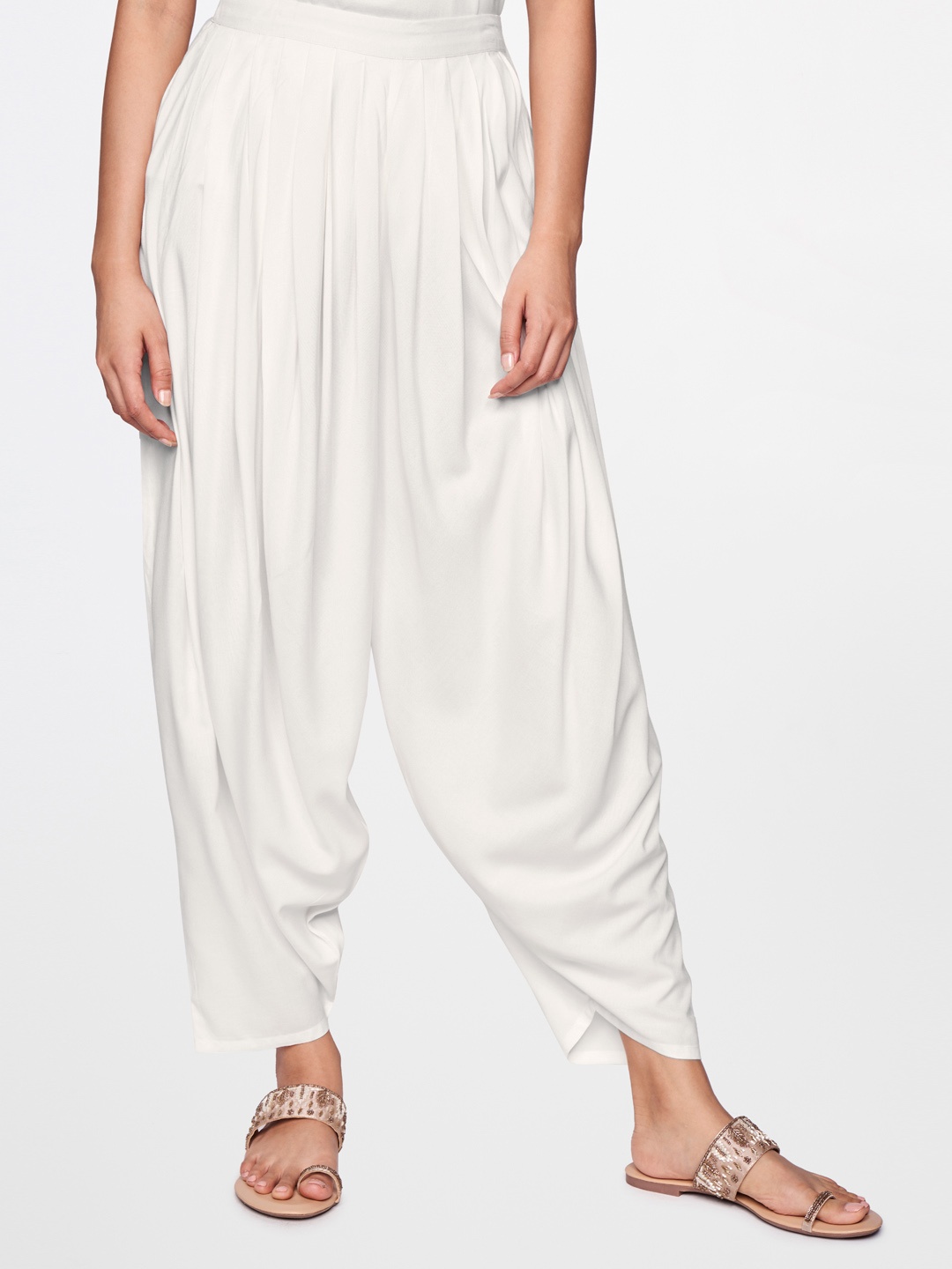 

Global Desi Women White Solid Dhoti Pants