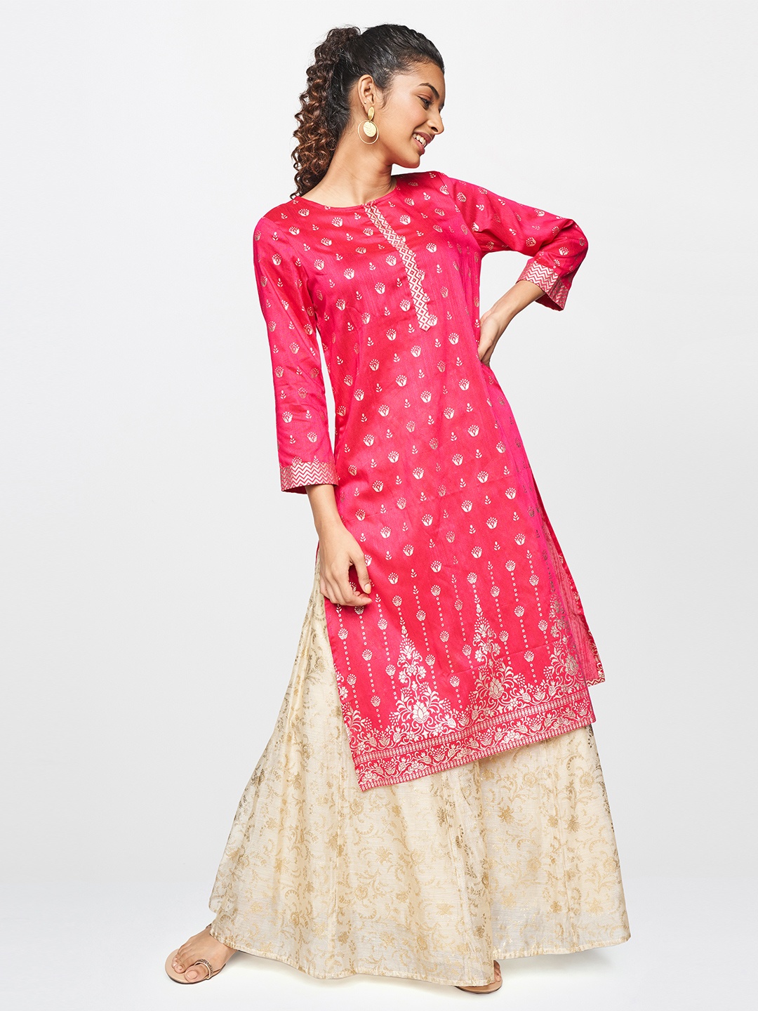 

Global Desi Women Pink Ethnic Motifs Printed Kurta