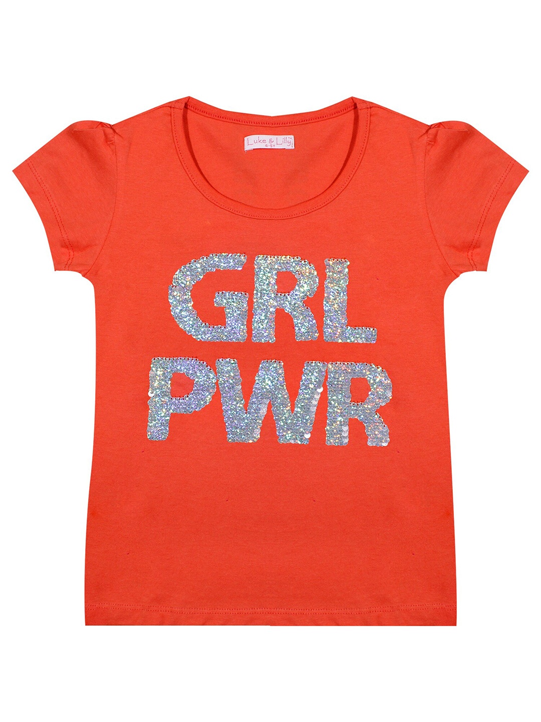 

Luke & Lilly Girls Orange Sequins Embellished T-shirt