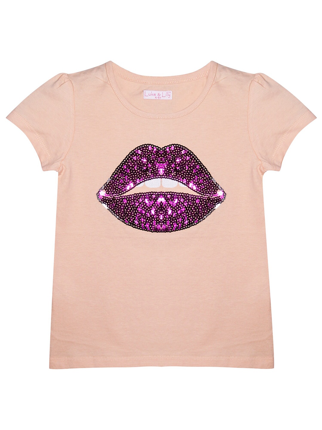 

Luke & Lilly Girls Peach-Coloured & Pink Sequinned T-shirt