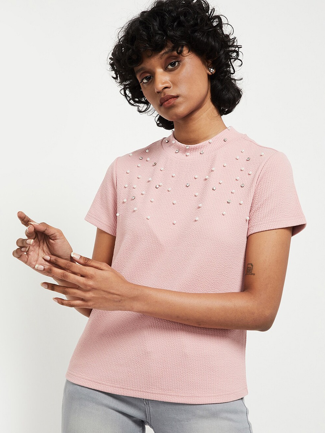 

max Pink Embellished A-Line Top