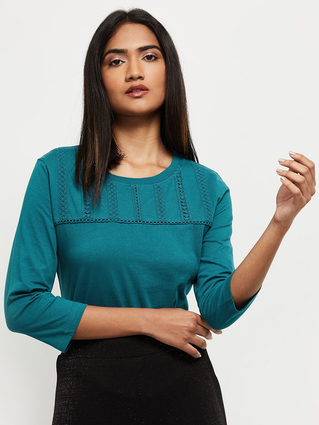 

max Teal Blue Regular Longline Cotton Top