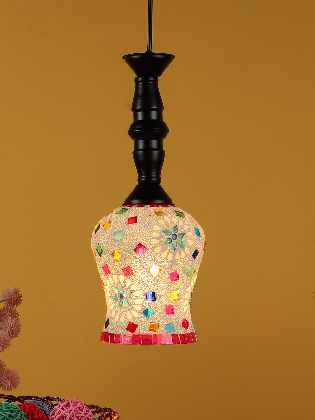 

MFD HOME FURNISHING Multicoloured Glass Quirky Hanging Light, Multi