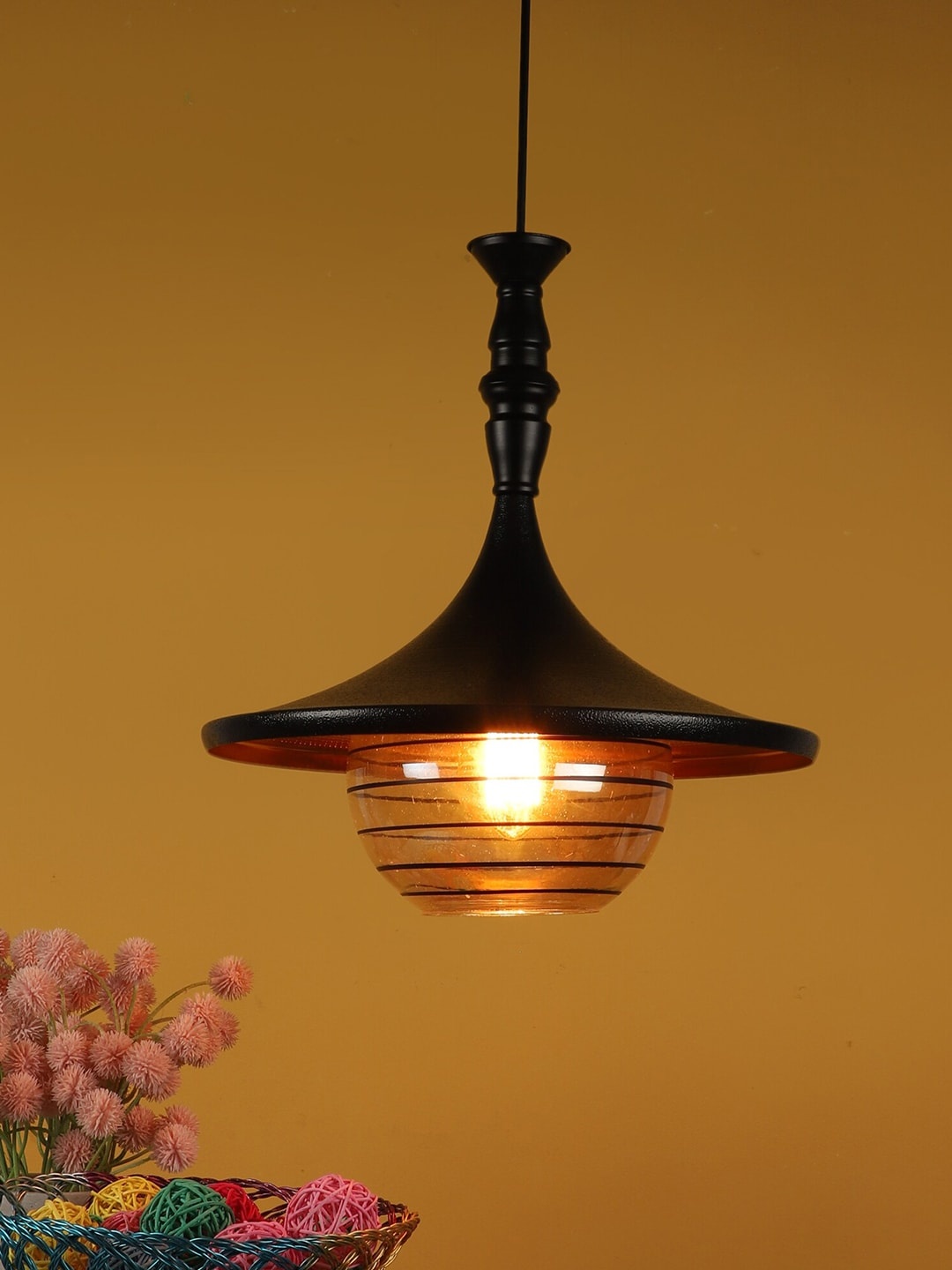

MFD HOME FURNISHING Black & Brown Aluminium Traditional Hanging Lamp