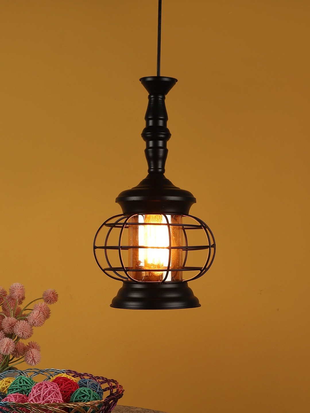 

MFD HOME FURNISHING Black & Beige Iron Quirky Hanging Lantern