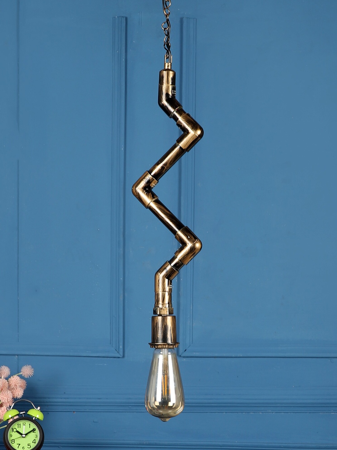 

MFD HOME FURNISHING Gold-Toned & Brown Fabric Quirky Hanging Light