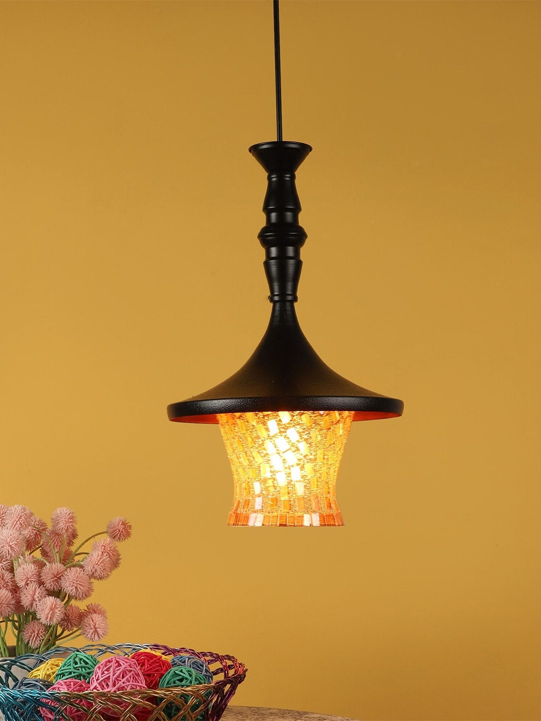 

MFD HOME FURNISHING Black & Gold-Toned Aluminium Traditional Hanging Light