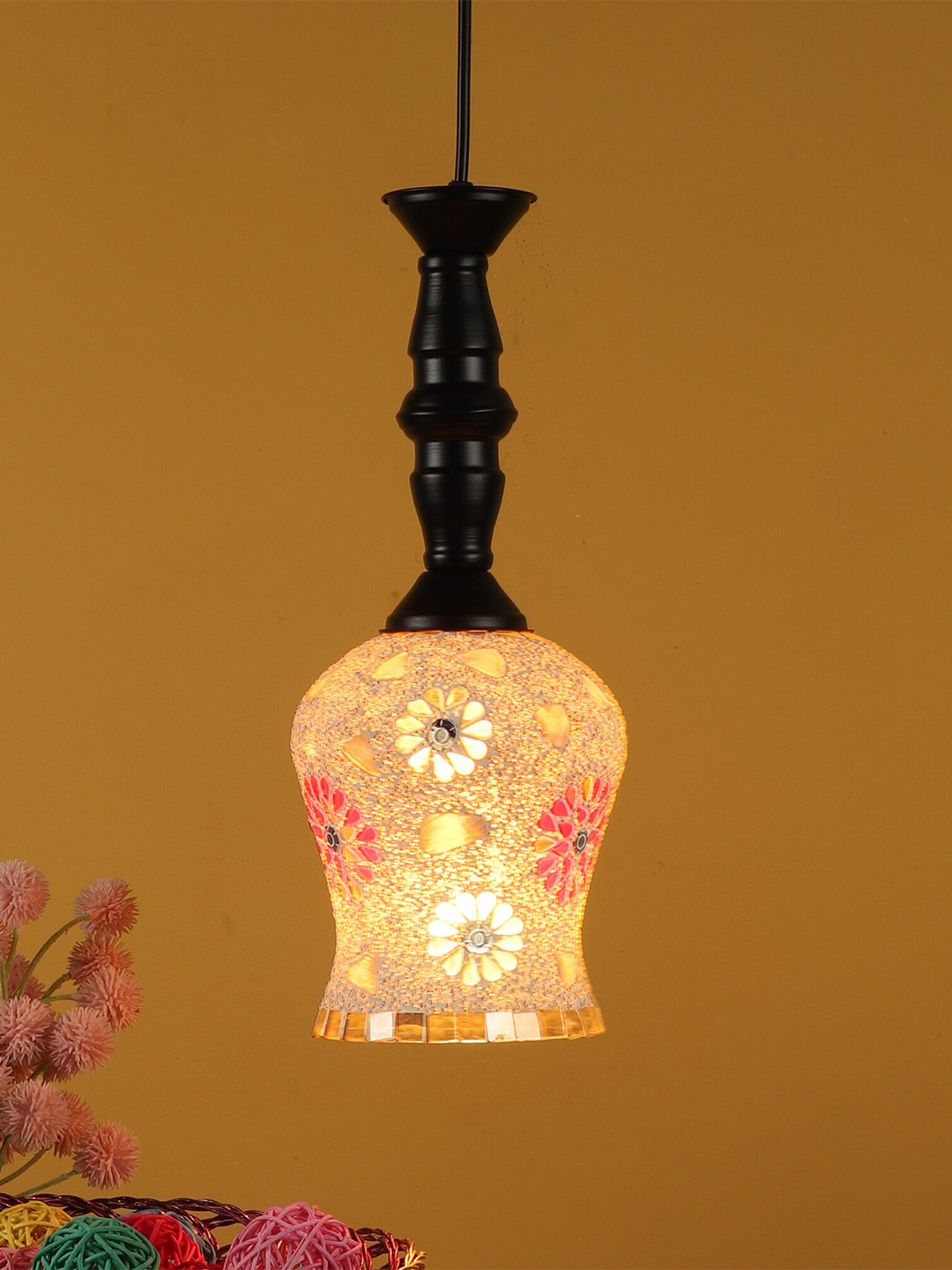 

MFD HOME FURNISHING Multicoloured Textured Glass Quirky Hanging Lamp, Multi