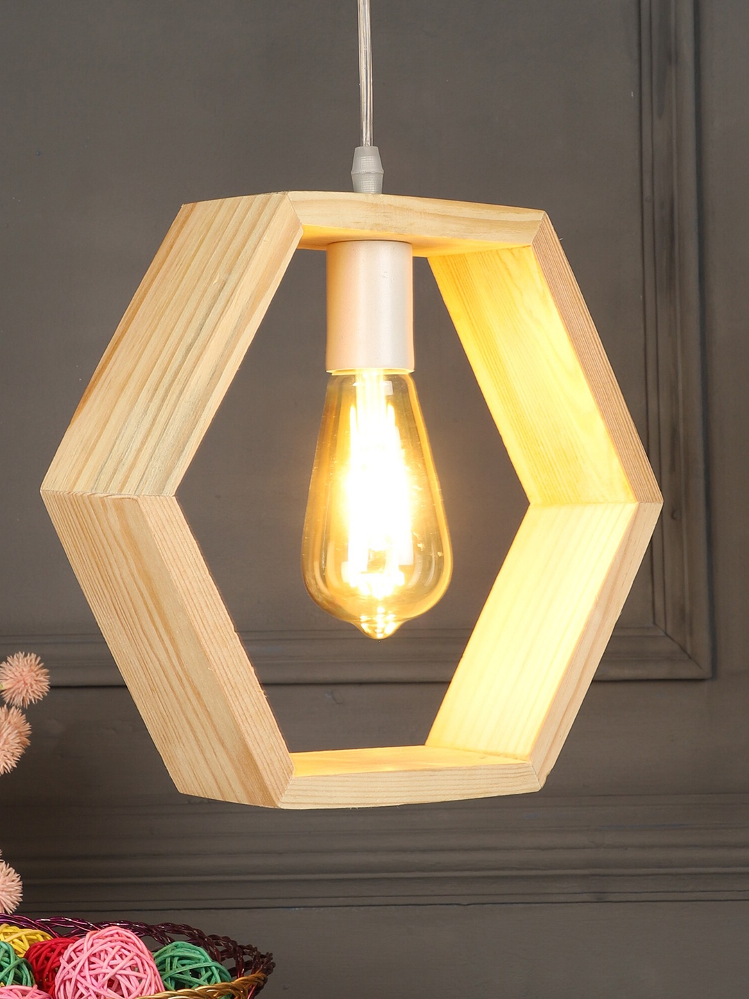 

MFD HOME FURNISHING Beige & Gold-Toned Quirky Pendent Lamp