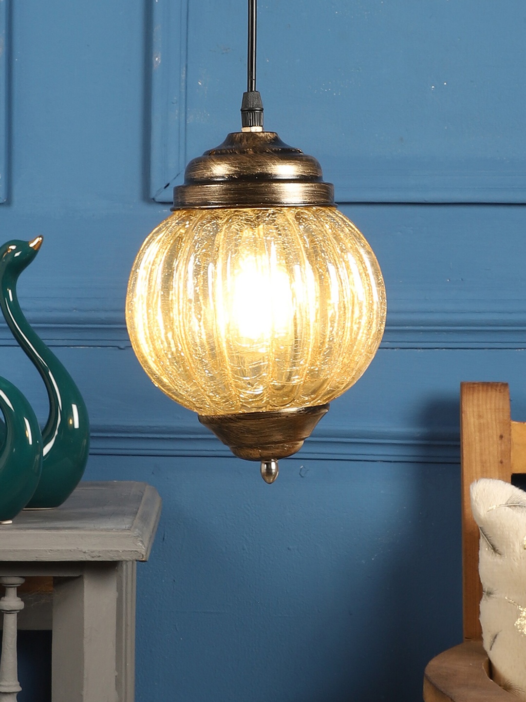 

MFD HOME FURNISHING Gold-Toned Glass Quirky Hanging Light
