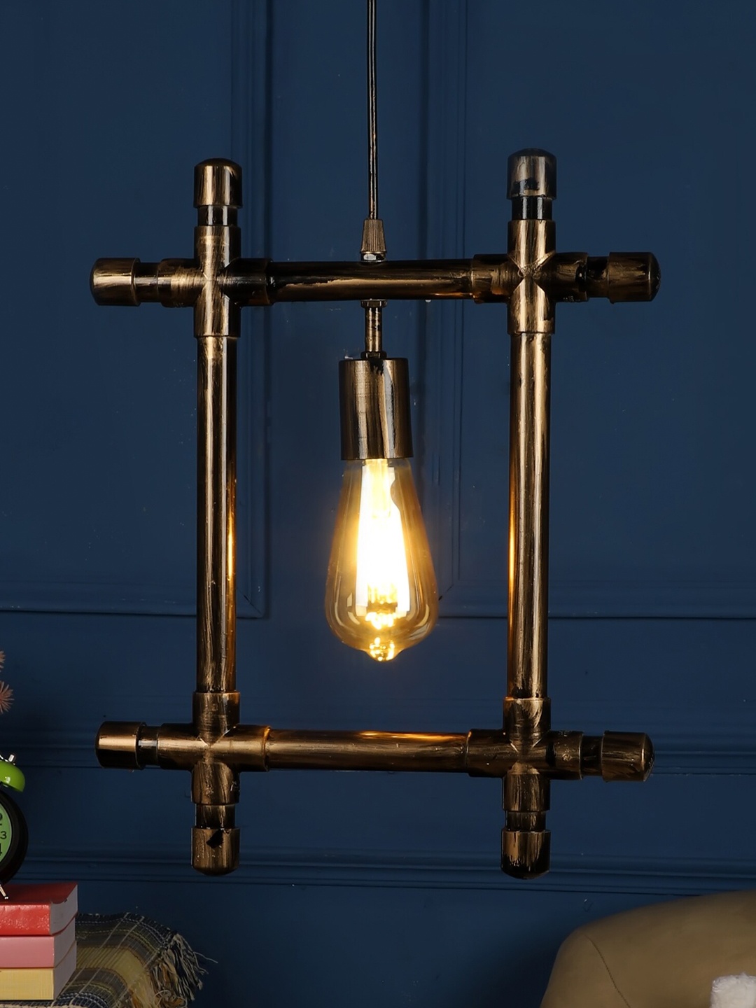 

MFD HOME FURNISHING Gold-Toned & Brown Fabric Quirky Hanging Lamp