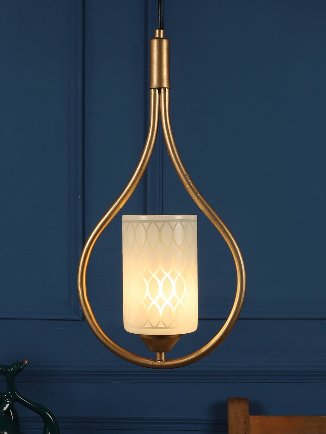 

MFD HOME FURNISHING Gold-Toned & White Iron Traditional Hanging Light
