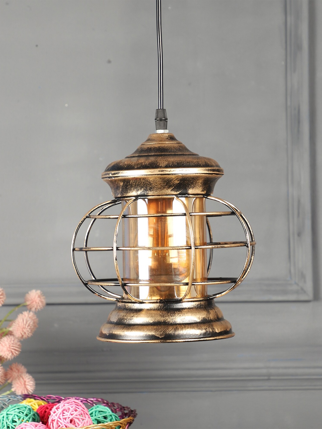 

MFD HOME FURNISHING Gold-Toned Iron Quirky Hanging Lantern