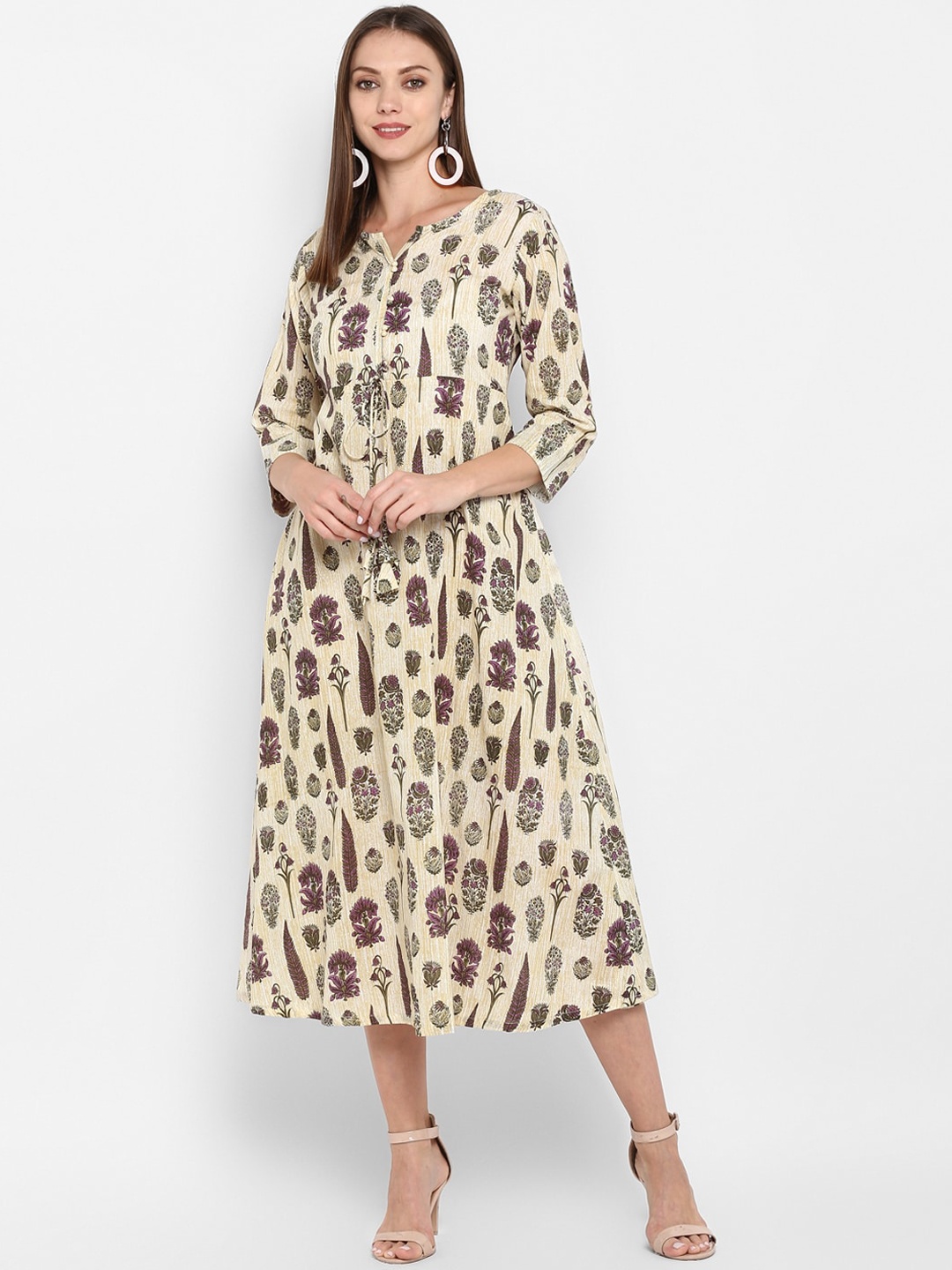 

ZOEYAMS Women Beige Ethnic Motifs Printed Anarkali Kurta