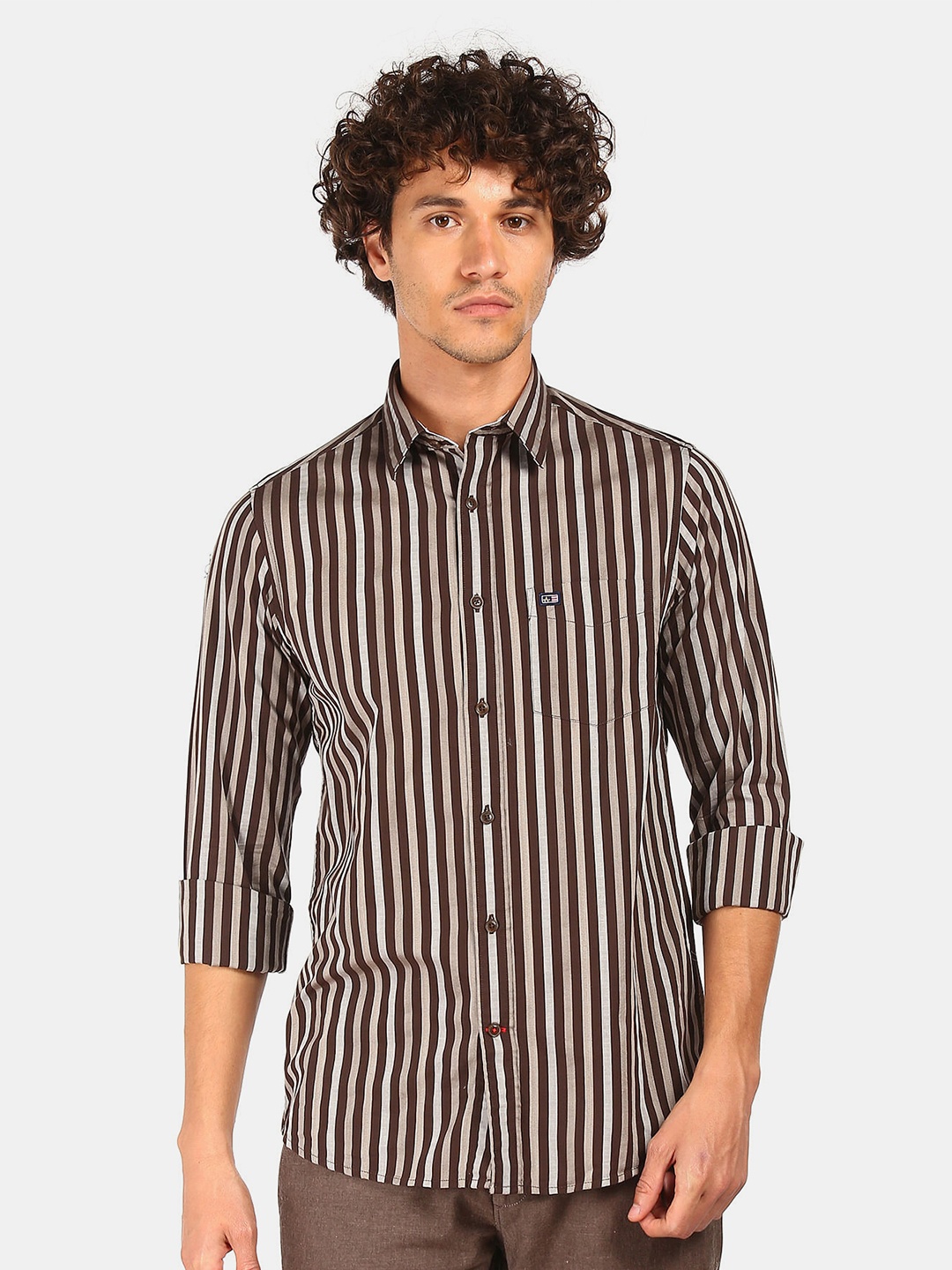 

Arrow Sport Men Brown & White Opaque Striped Pure Cotton Casual Shirt