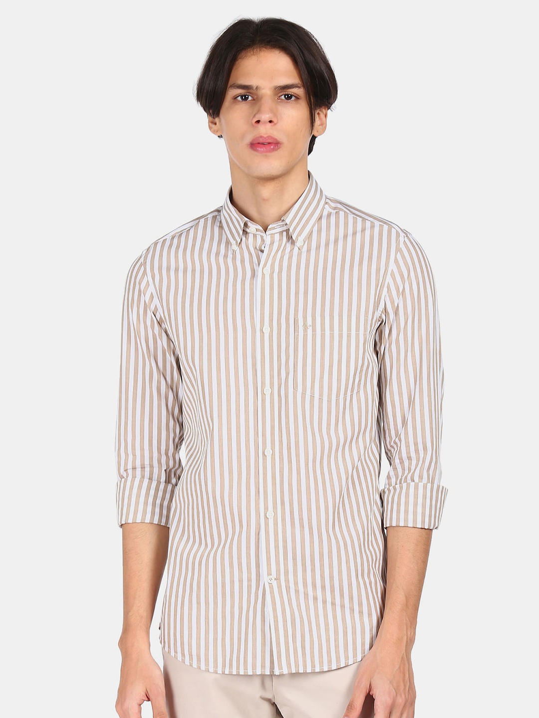 

Arrow Sport Men Beige Opaque Striped Casual Shirt