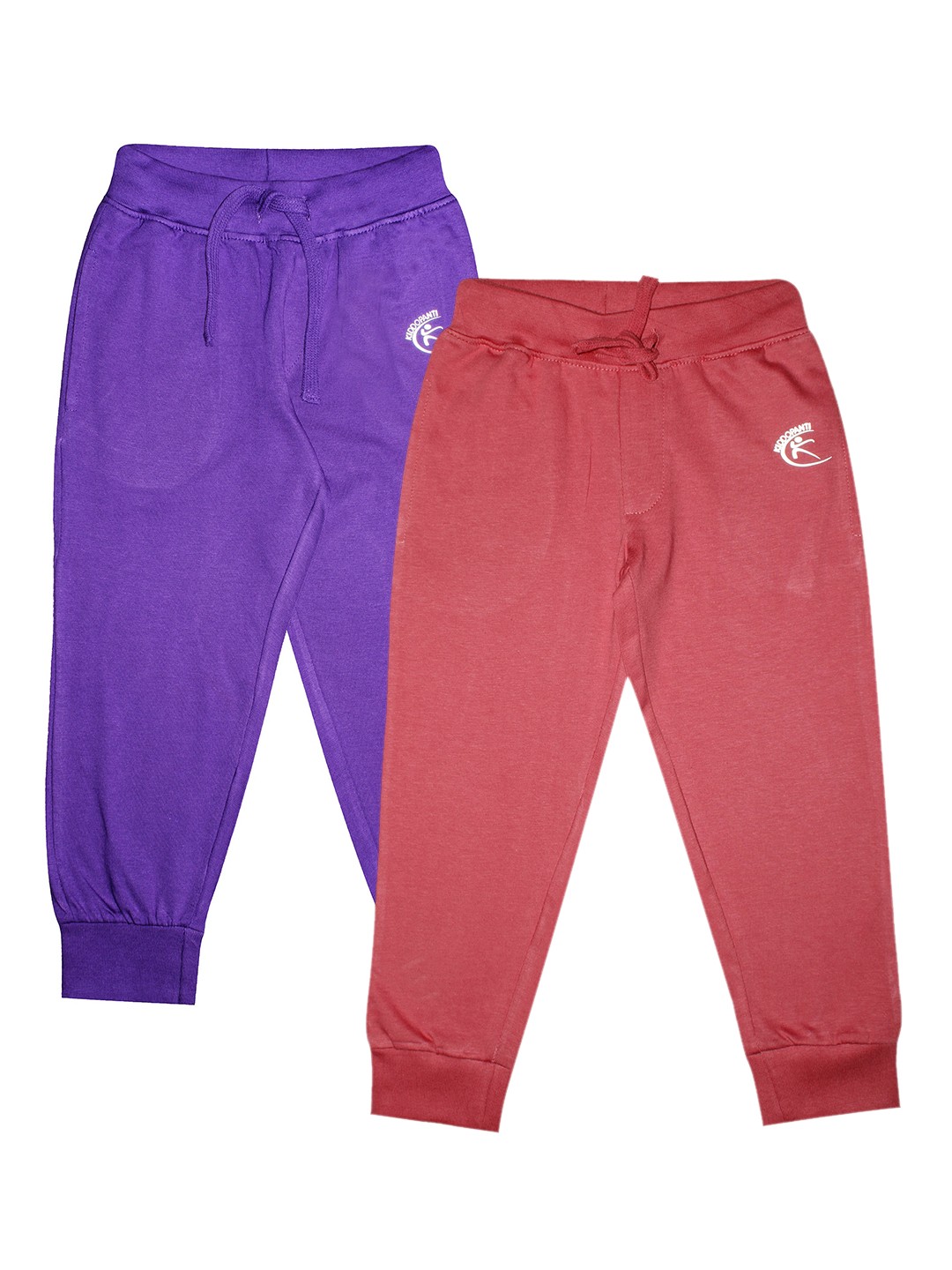 

KiddoPanti Kids Pack Of 2 Rose Pink & Purple Solid Straight-Fit Pure Cotton Joggers