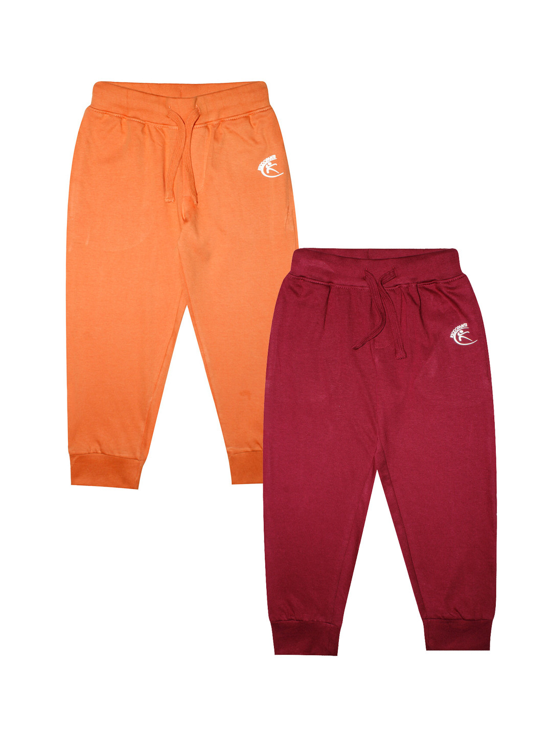 

KiddoPanti Kids Pack Of 2 Solid Pure Cotton Single Jersey Joggers, Orange