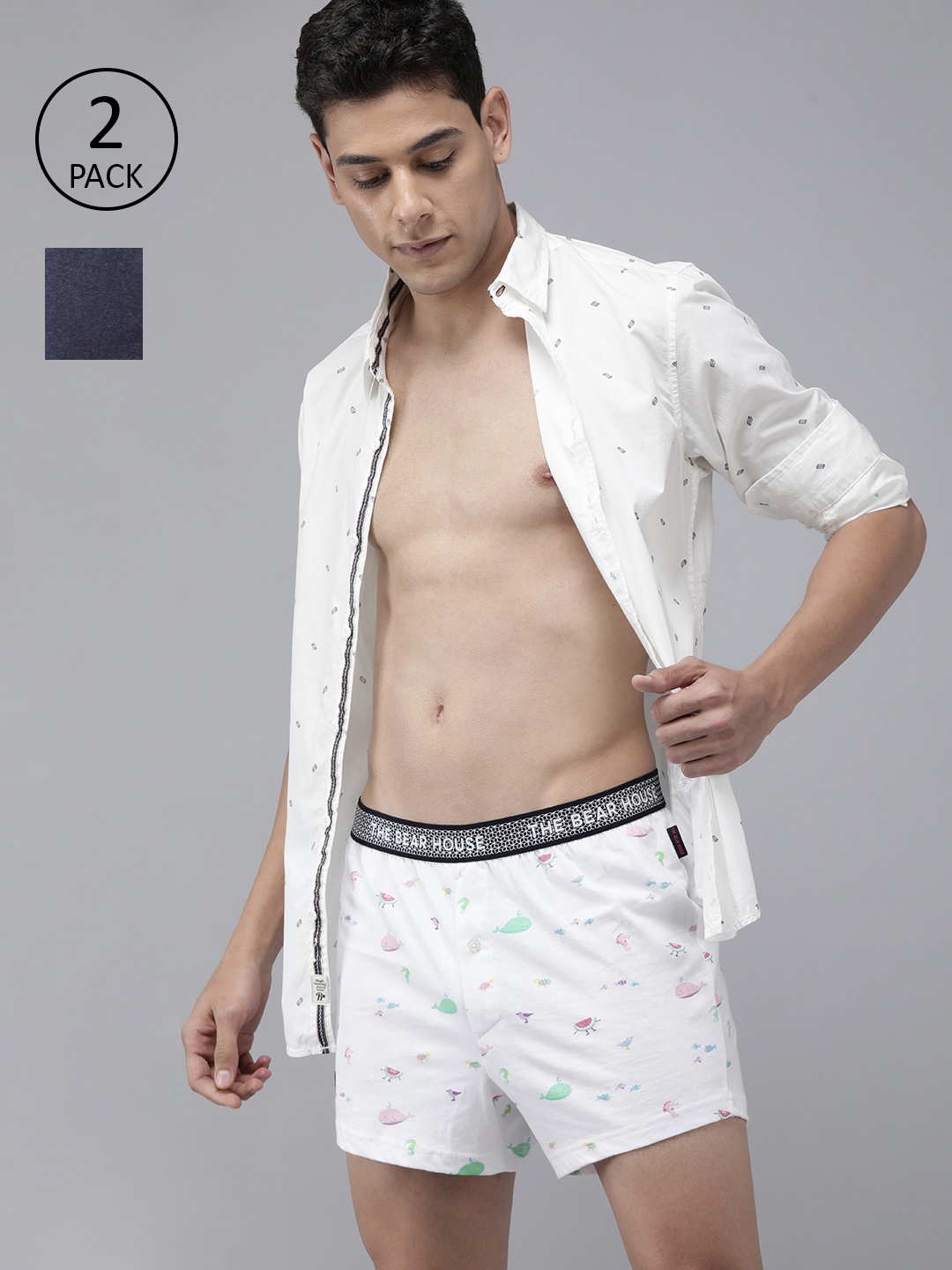 

THE BEAR HOUSE Men Pack Of 2 Printed Boxers TBH-JUBILEE-S, White