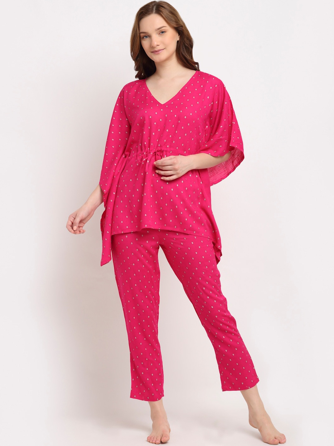 

Aujjessa Women Fuchsia & White Printed Night suit