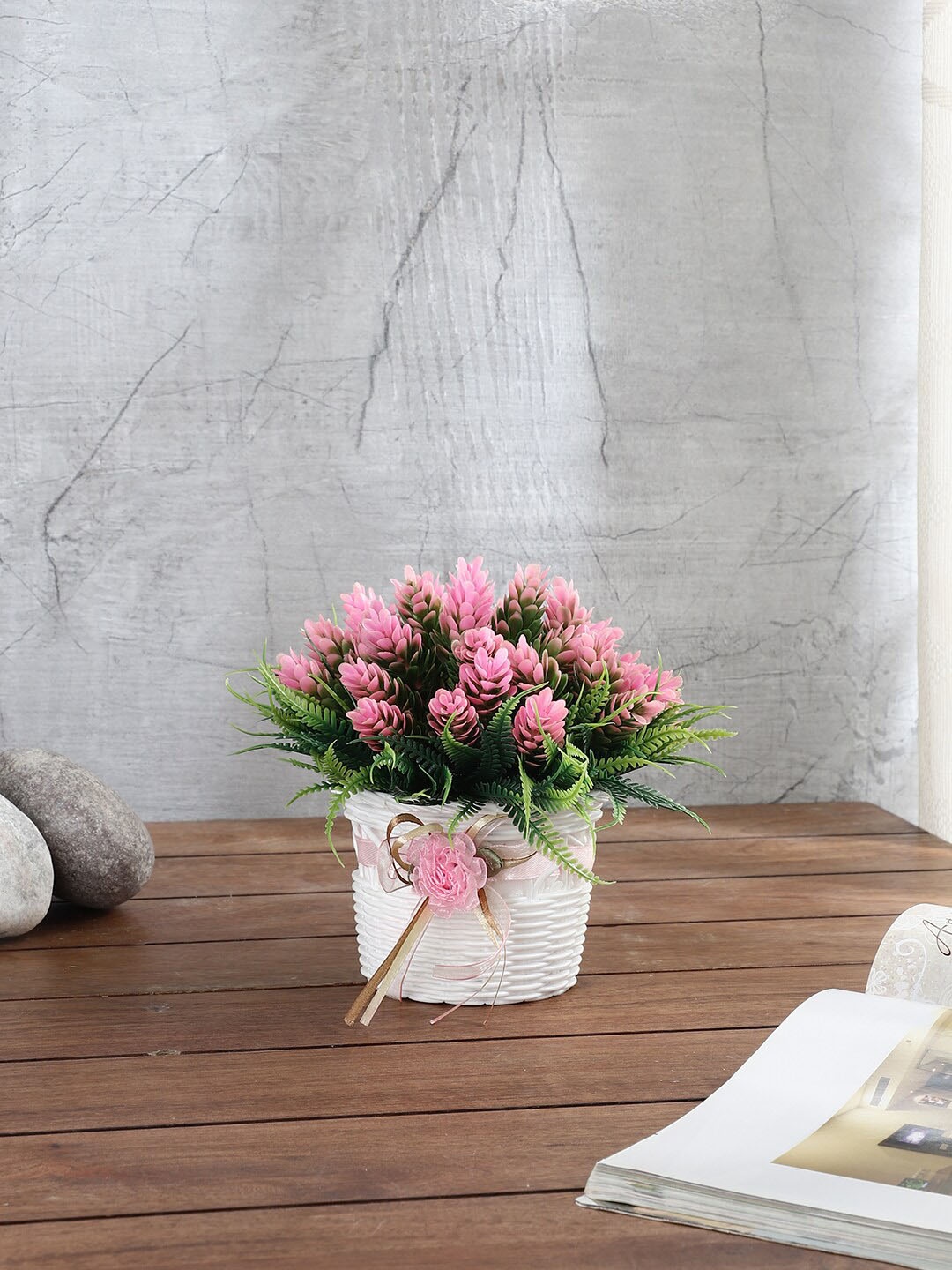 

FOLIYAJ Pink & White Artificial Plant With Jhali Pot