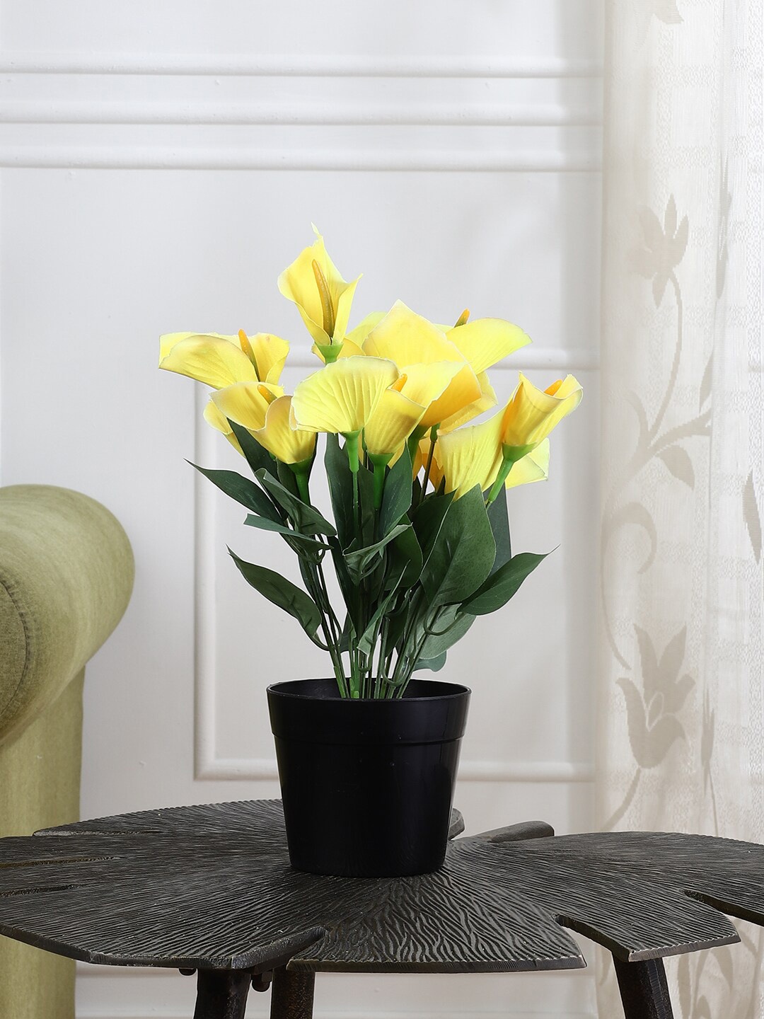 

FOLIYAJ Yellow & Green Artificial Anthurium With Pot