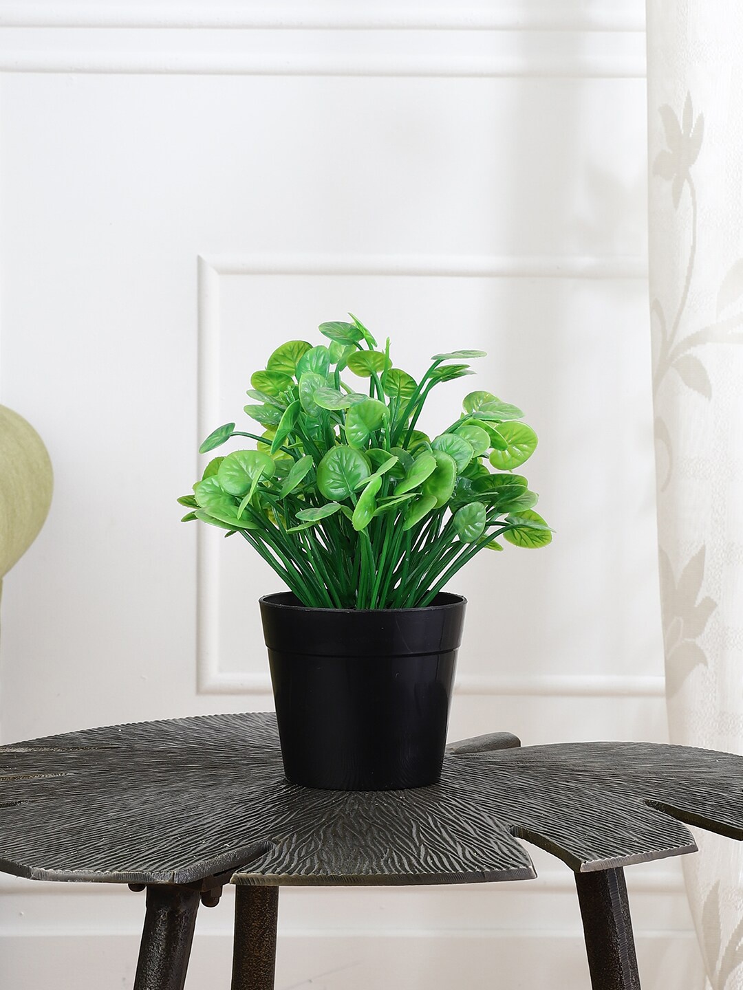 

FOLIYAJ Green & Black Artificial Water Cress Plant With Pot