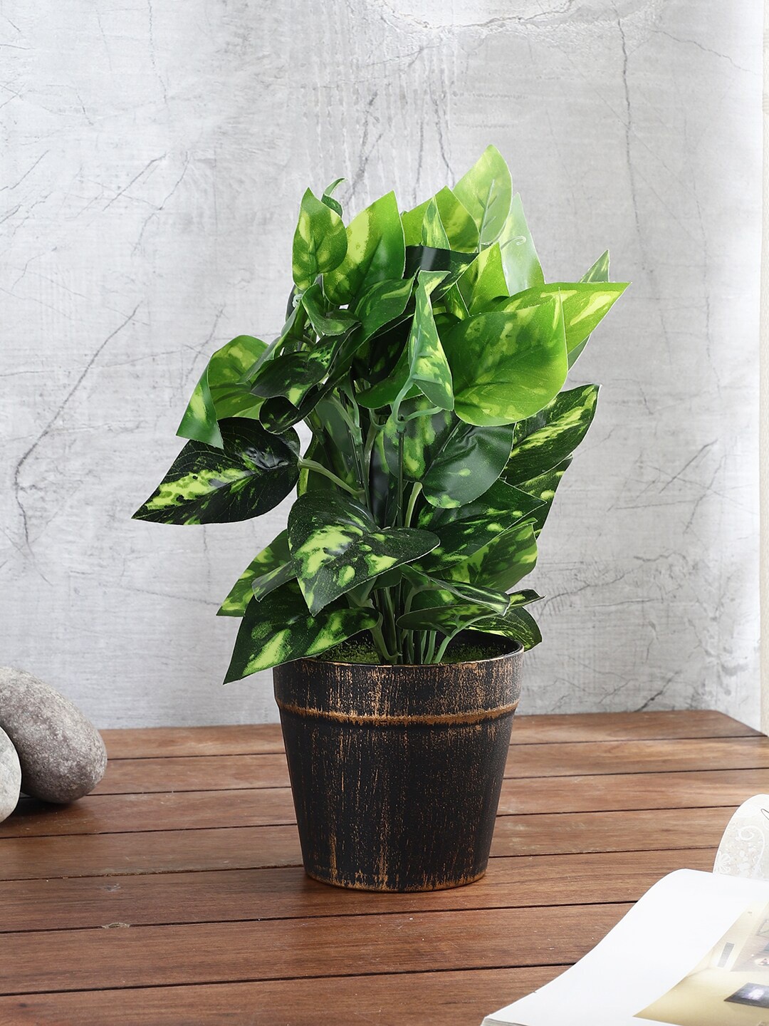 

FOLIYAJ Green Artificial Money Plant With Pot