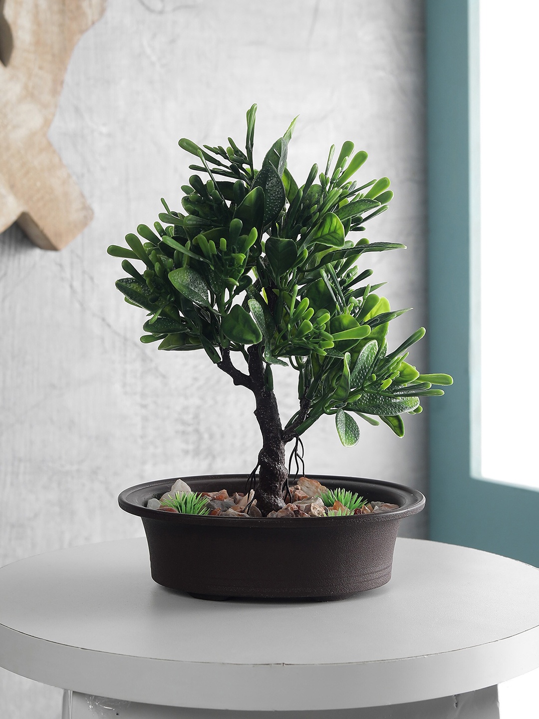 

FOLIYAJ Green & Brown Artificial Shoe Horn Shaped Bonsai Tree With Pot