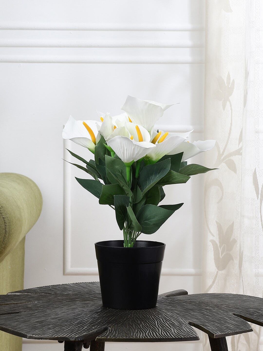 

FOLIYAJ White & Green Artificial Anthurium With Pot