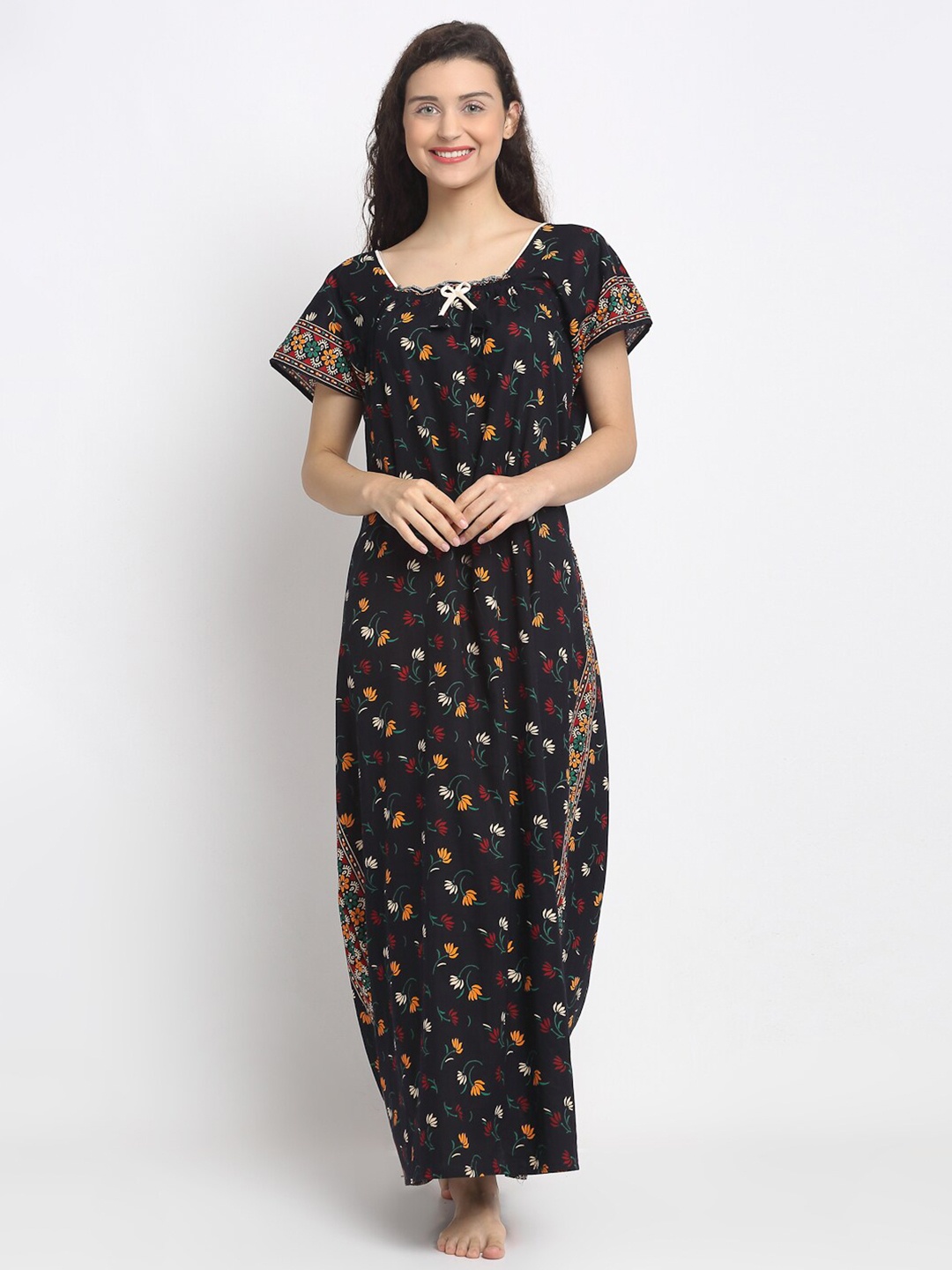 

Secret Wish Black Printed Maxi Nightdress