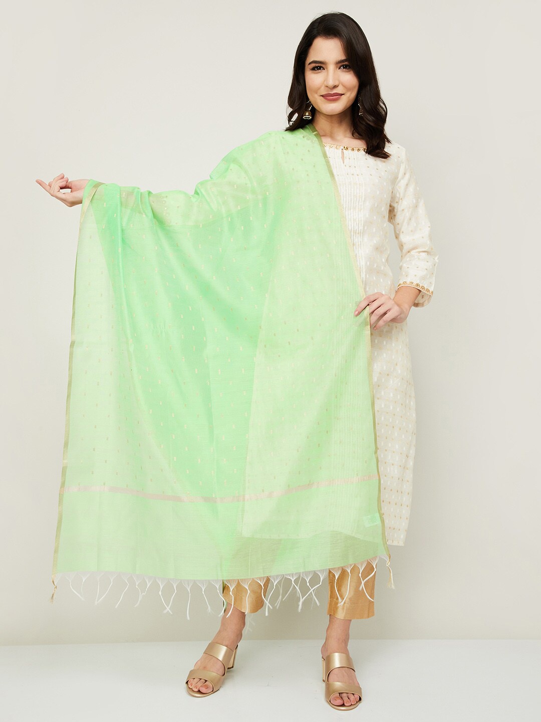 

Melange by Lifestyle Sea Green & Gold-Toned Woven Design Dupatta