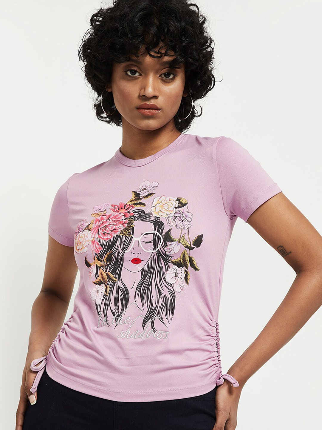 

max Women Lavender & Black Printed T-shirt