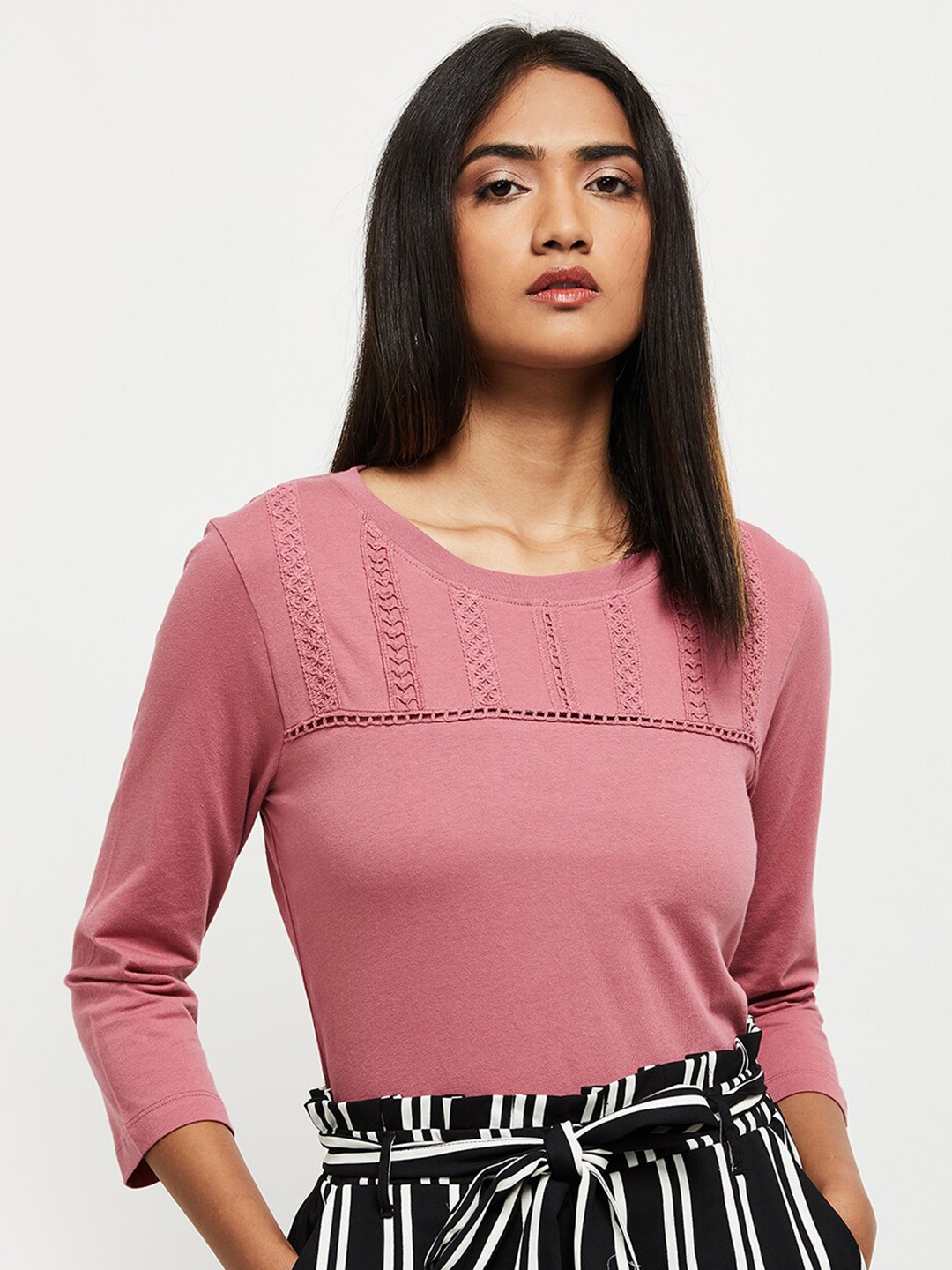 

max Women Pink Embroidered T-shirt