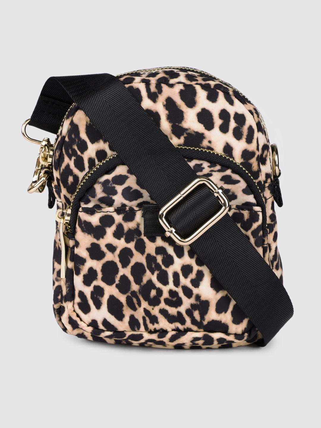

Accessorize London Women's Nylon Leopard Printed Sling Bag, Black