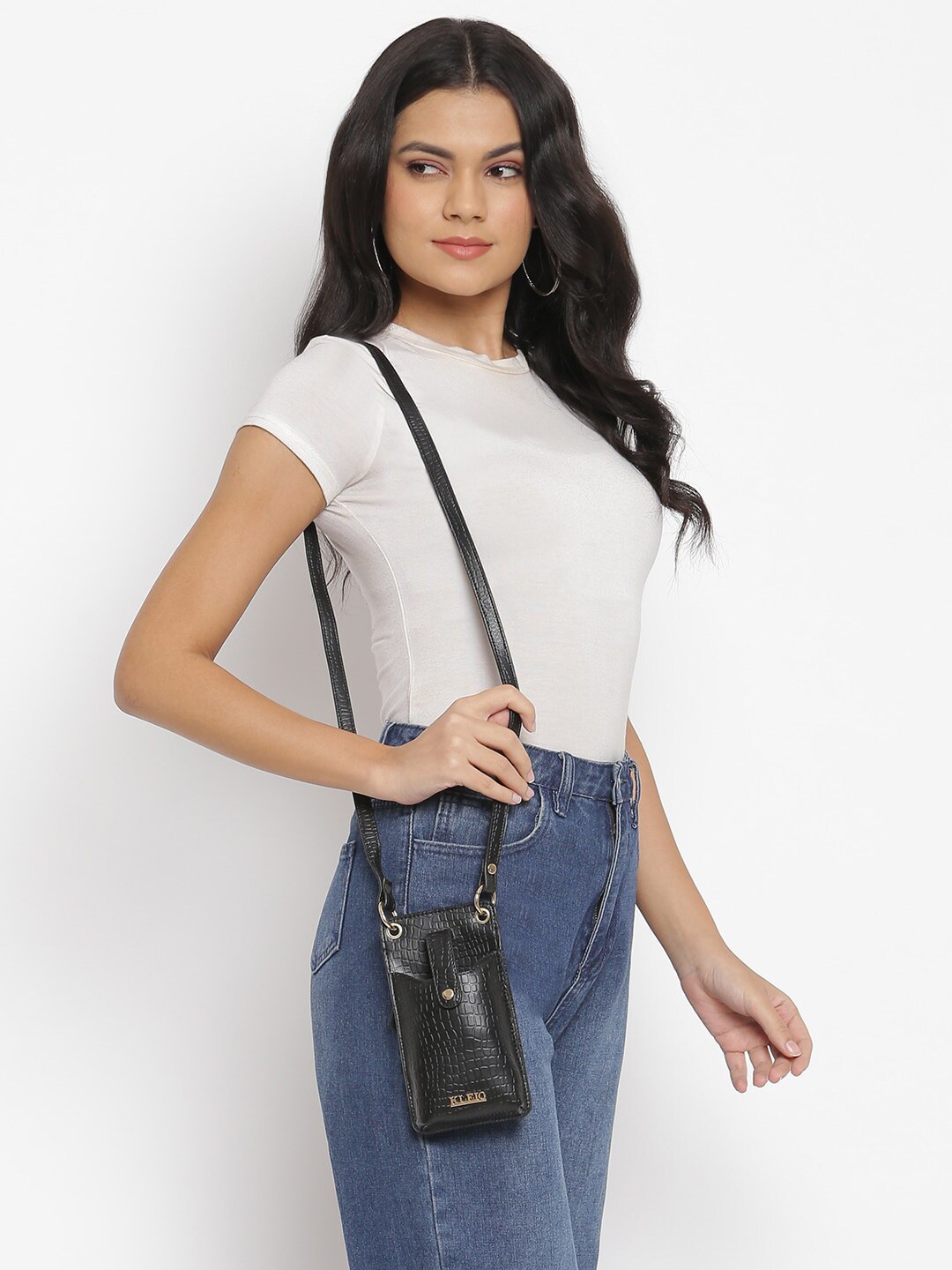 

KLEIO Croco Multi Slot Mobile Sling Bag, Black