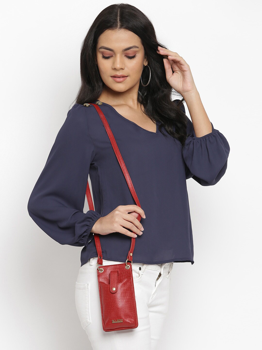 

KLEIO Croco Multi Slot Mobile Sling Bag, Red