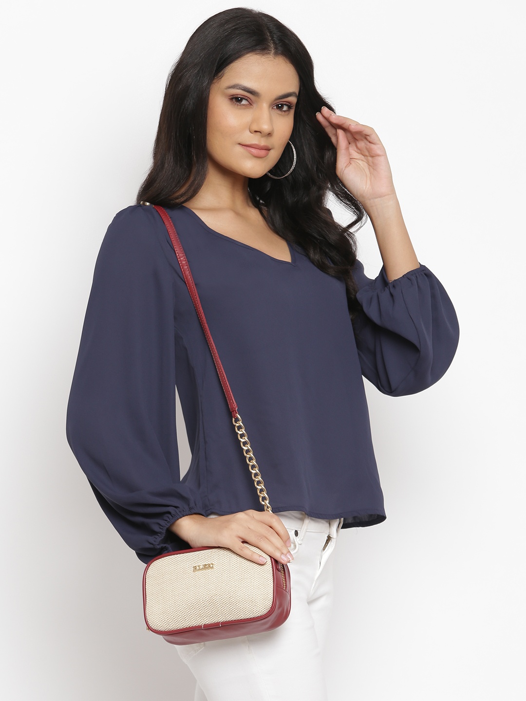 

KLEIO Jute Canvas Structured Sling Bag, Red