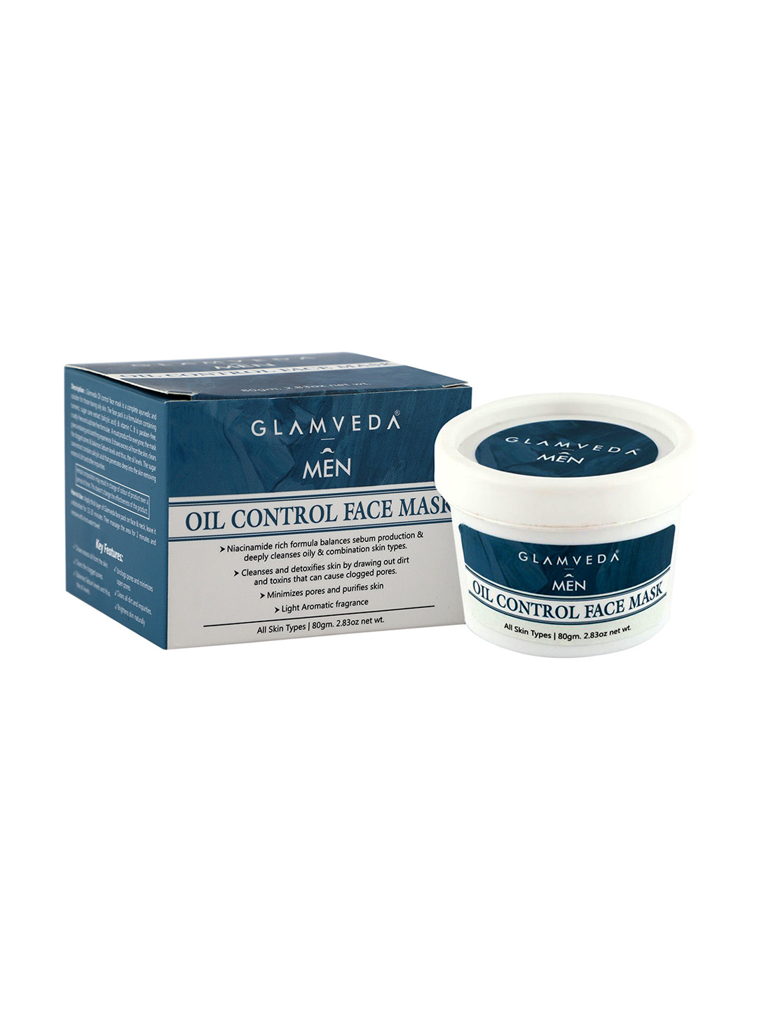 

GLAMVEDA Men Oil Control Face Mask With AHA, BHA & Niacinamide - 80 g, Turquoise blue