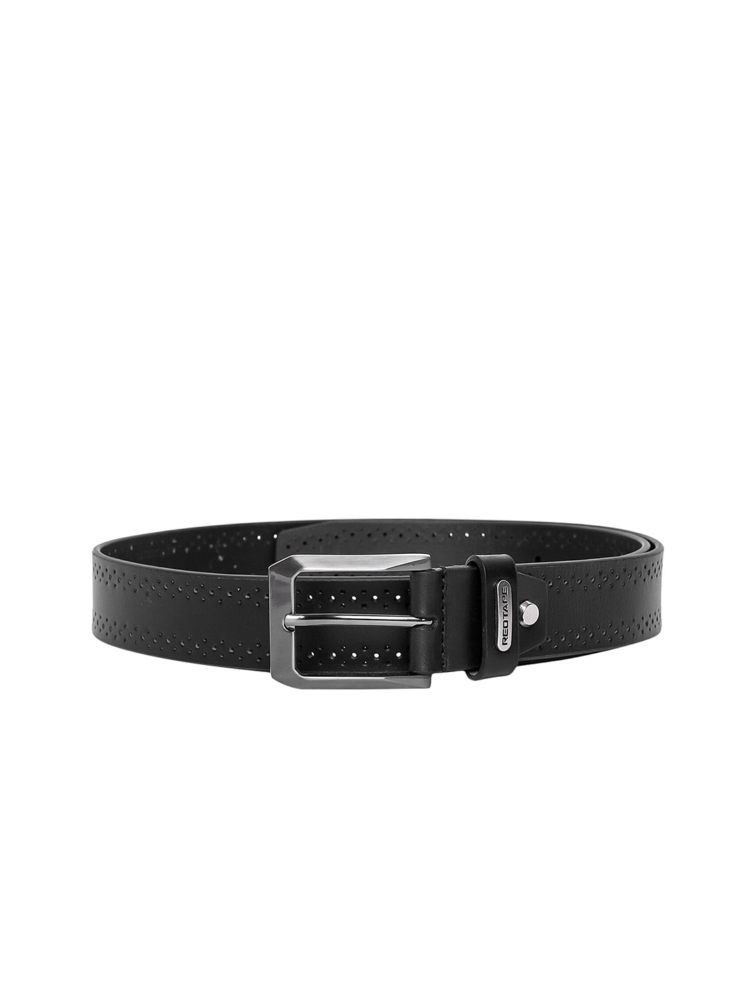

Red Tape Men Black Self Design Leather Belt