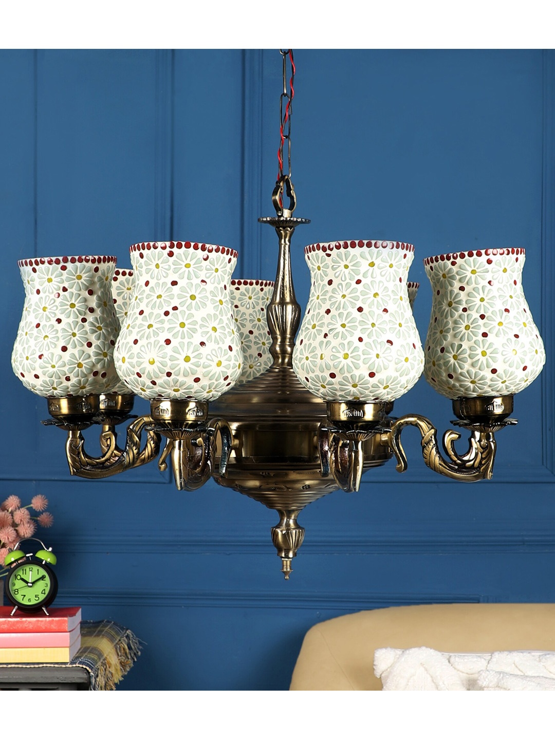 

MFD HOME FURNISHING Copper-Toned & White Aluminium Traditional Chandelier