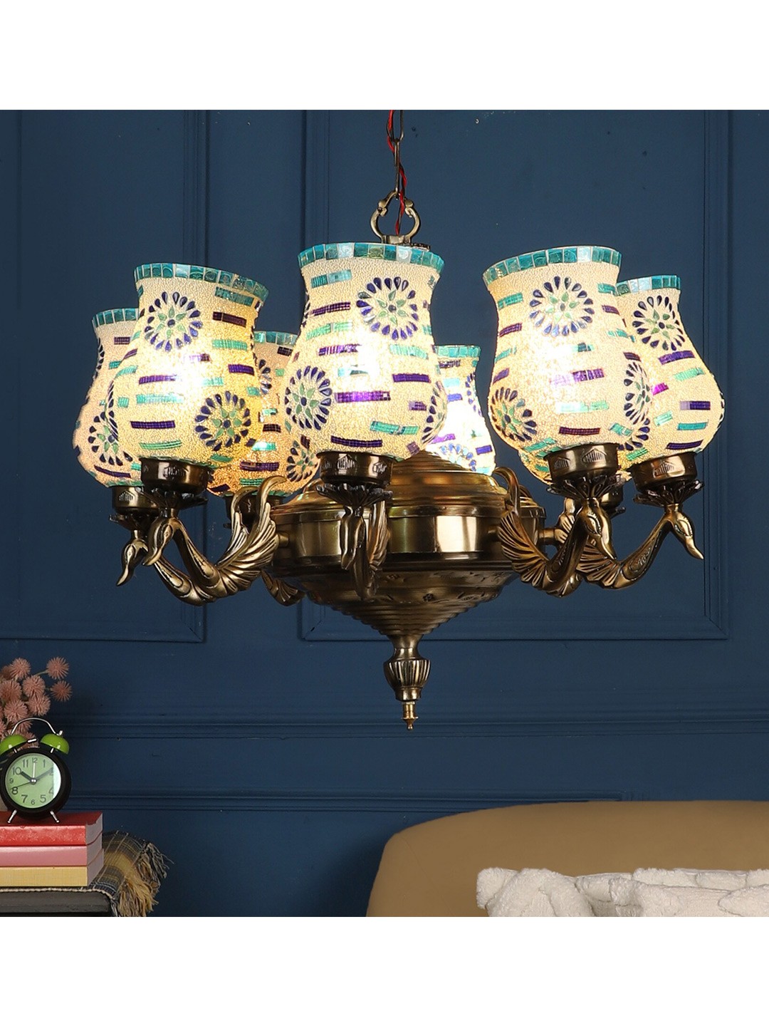 

MFD HOME FURNISHING White & Blue Aluminium Traditional Chandelier