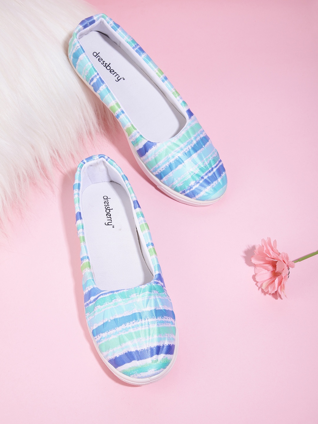

DressBerry Women Blue & Green Striped Slip-On Sneakers