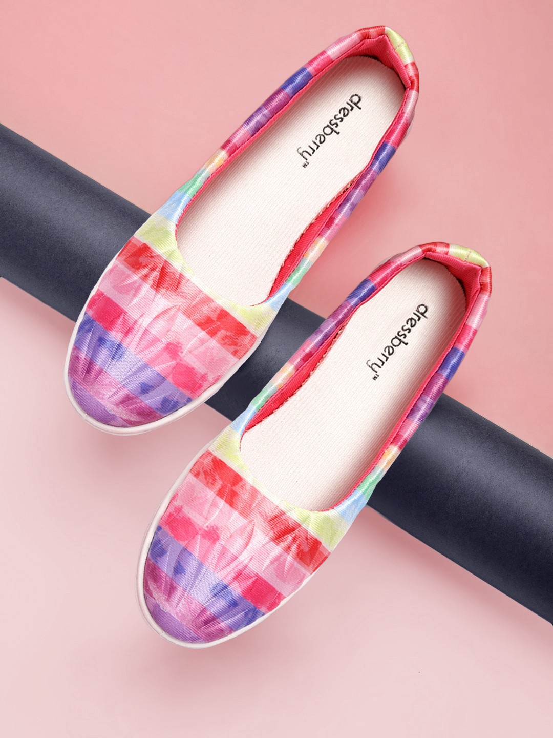 

DressBerry Women Multicoloured Striped & Textured Ballerinas, Pink