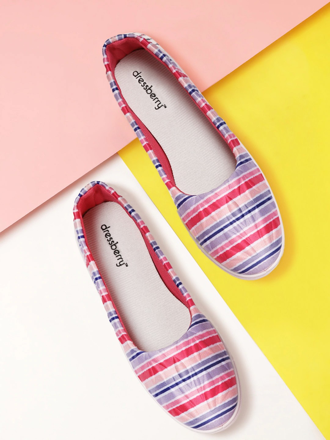 

DressBerry Women Pink & Purple Striped Ballerinas