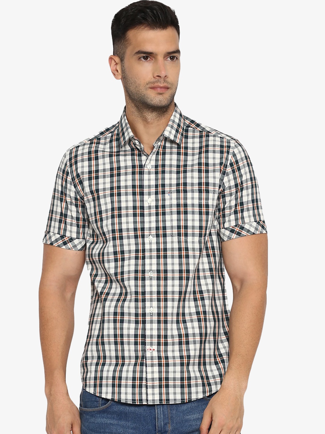 

Red Chief Men White Opaque Checked Casual Shirt