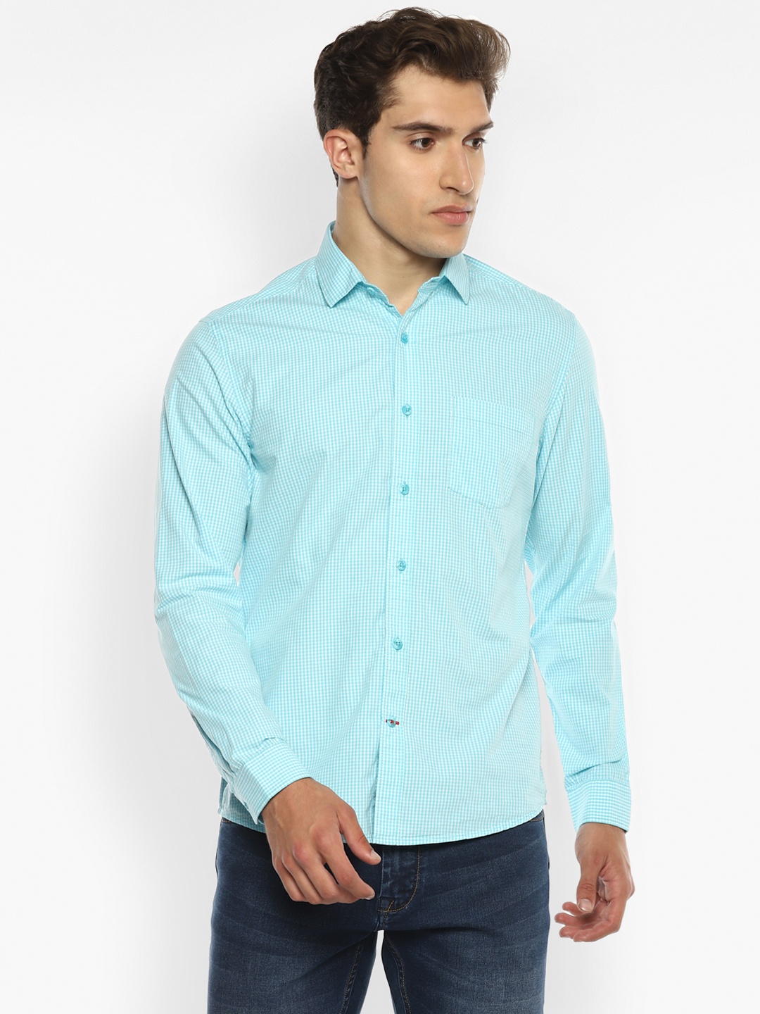 

Red Chief Men Sea Green Gingham Checks Opaque Checked Casual Shirt
